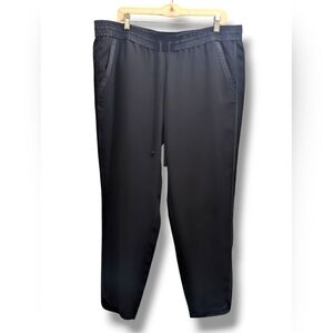 Ann Taylor LOFT Tuxedo Stripe Drawstring Black Crepe Satin Ankle Pants- 14